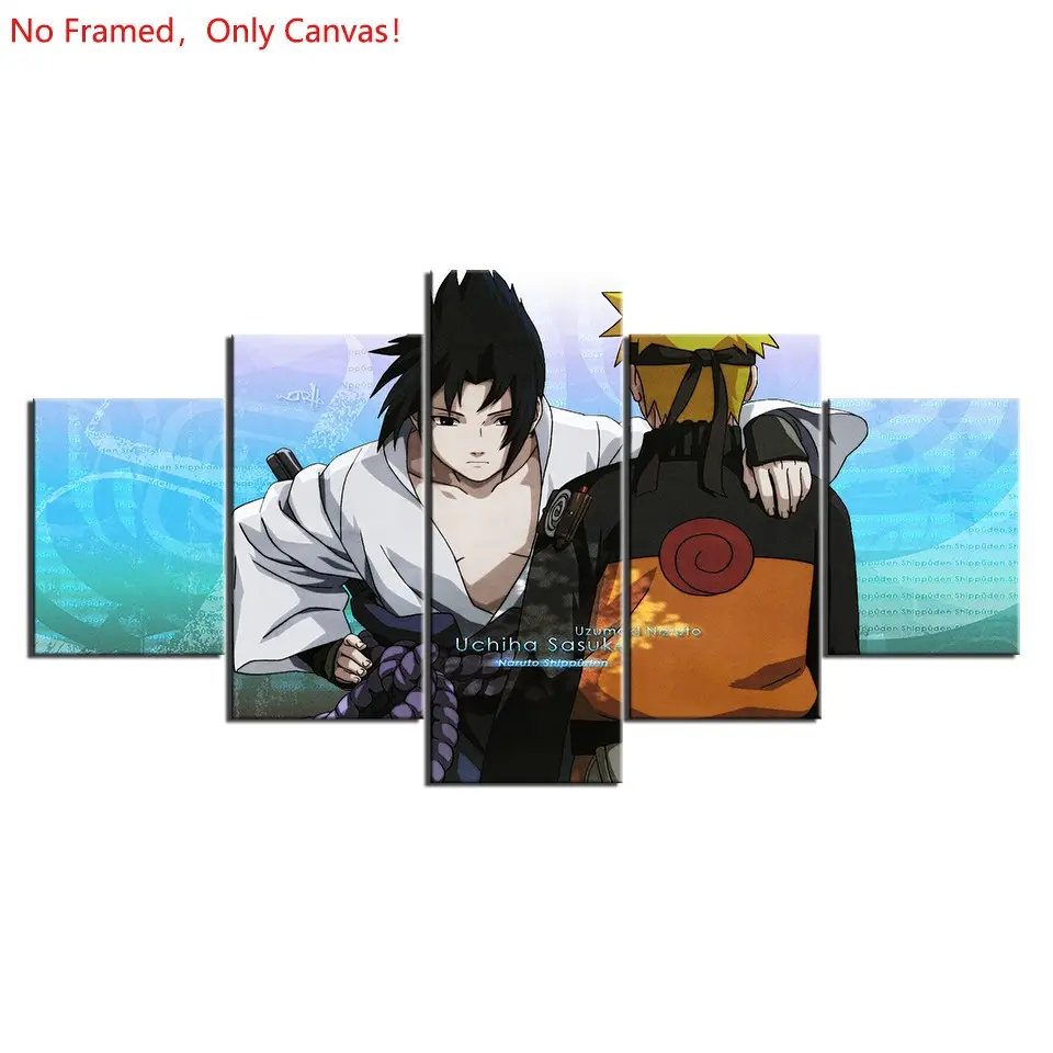 5 piece/set of frameless canvas painting print poster, classic hot-blooded anime art Artwork, Naruto vs Sasuke, very suitable for Japanese two-dimensional fans, the perfect gift for bedroom, living room, kitchen, dormitory corridor, mural, wall decoration