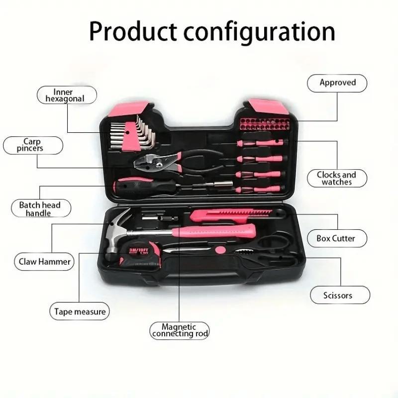 39-Piece Durable Carbon Steel Household Hardware Kit, Comprehensive Manual Hand Implements with Wrench, Hammer for DIY Projects, Home Repair, Car Tools