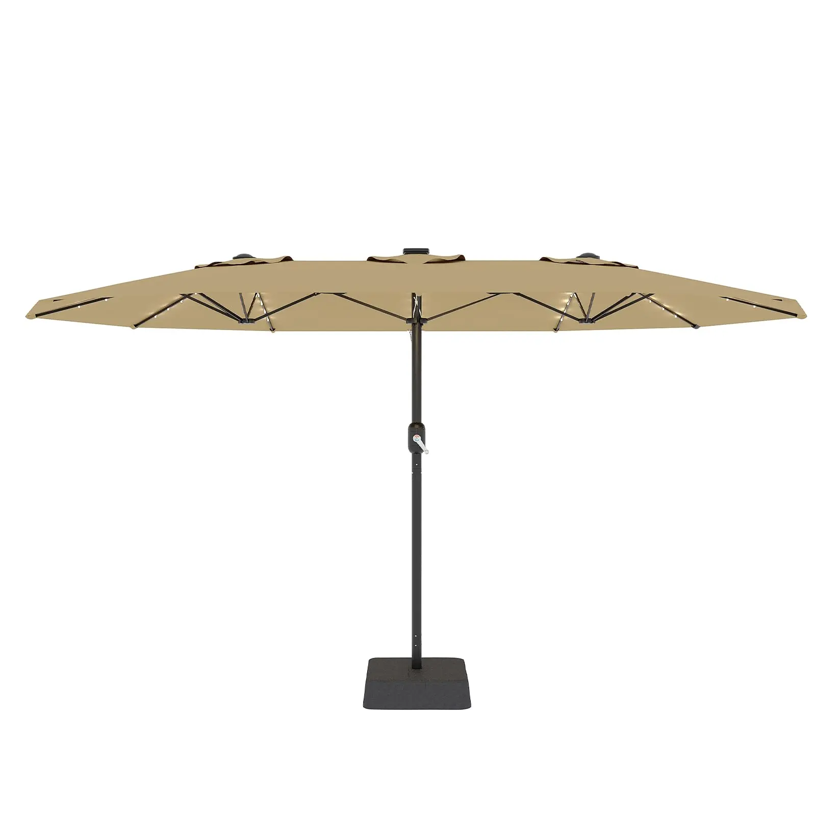 15FT Large Rectangular Patio Umbrella with Base & Solar LED Lights, 10 Sturdy Ribs Waterproof UV Protection Outdoor Sunshade for Garden Pool Deck Backyard
