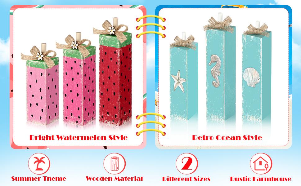 3 Pcs Hello Sweet Summer Table Block Signs Rustic Farmhouse Wood Lemon Centerpiece Blue Yellow Green Hello Summer Decorations for Tiered Tray Decor Home Office Kitchen Mantel Shelf Indoor