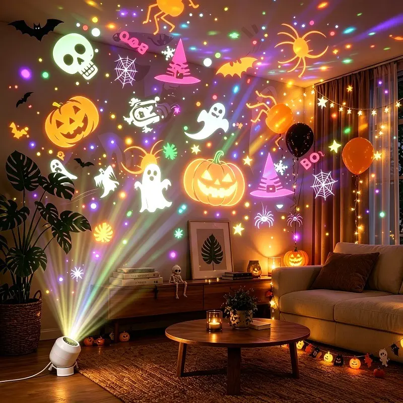 Halloween Atmosphere Dynamic Projection Lamp, USB Powered, 360 Degree Rotation, Indoor Festival Decor, Perfect Holiday Gift