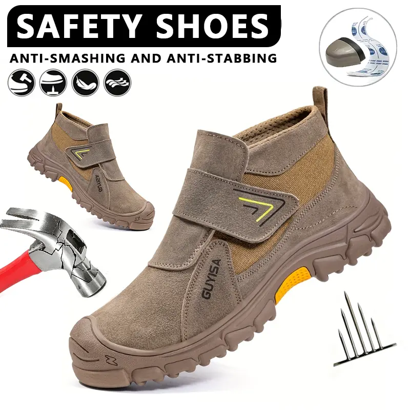 Fireproof Welding Safety Boots Velcro Slip On Steel Toe Work Shoes Non Slip Lightweight Breathable Protective Leather Footwear For Industrial Outdoor Men Women indestructible sol fashion shoe men construction