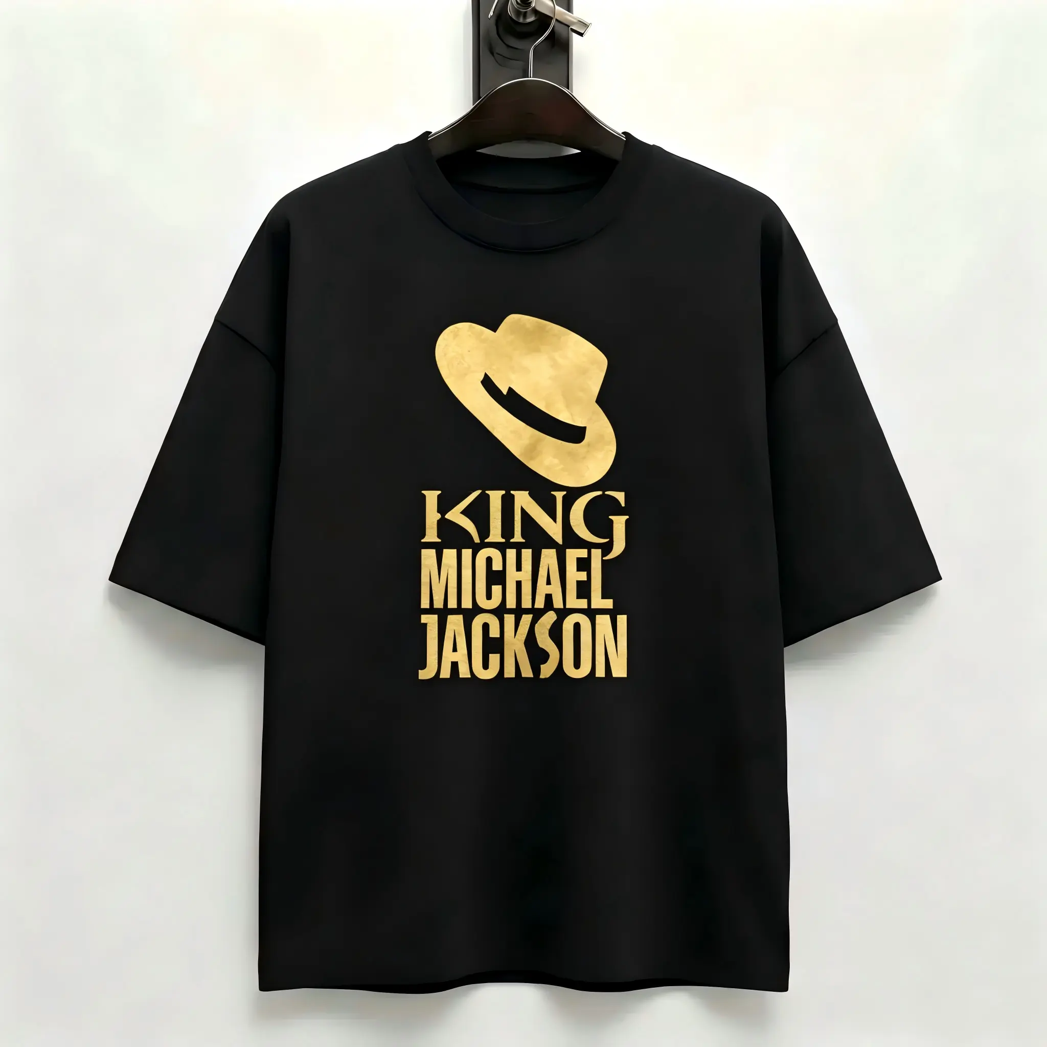 Pop Legend Tribute Graphic T-Shirt, Casual Streetwear for Retro Music Fans, Breathable Lightweight Crew Neck Top, Simple, Basic, Fabric, Round Neck, Regular Fit, All Seasons, Graphic Print, Reinforced Stitching