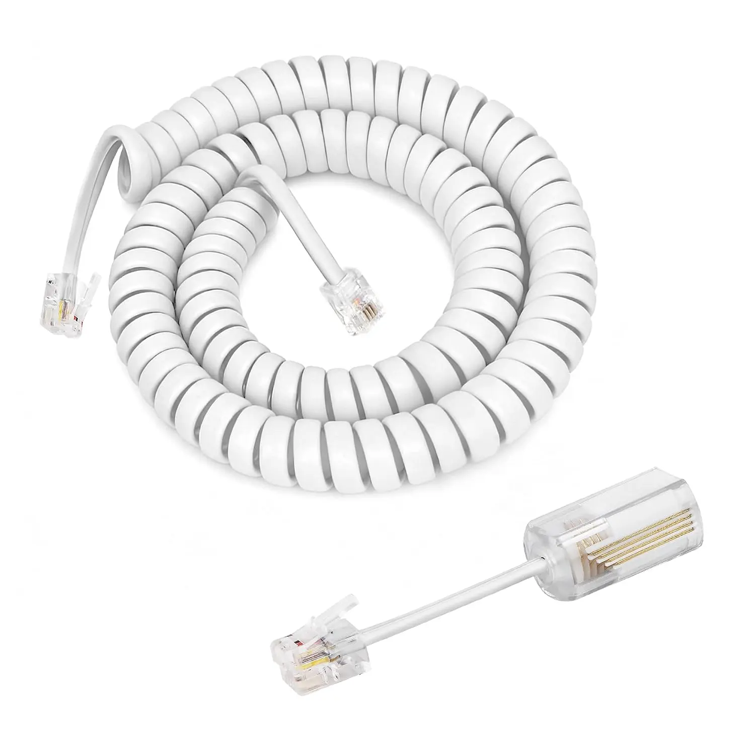 1 Pack Telephone Handset Cords with Detanglers, RJ9 4P4C, White | Landline Phone Cord  10Ft Uncoiled(1.2Ft Coiled) , 360° Rotating Anti- Swivel Telephone Cords Untangler, Office