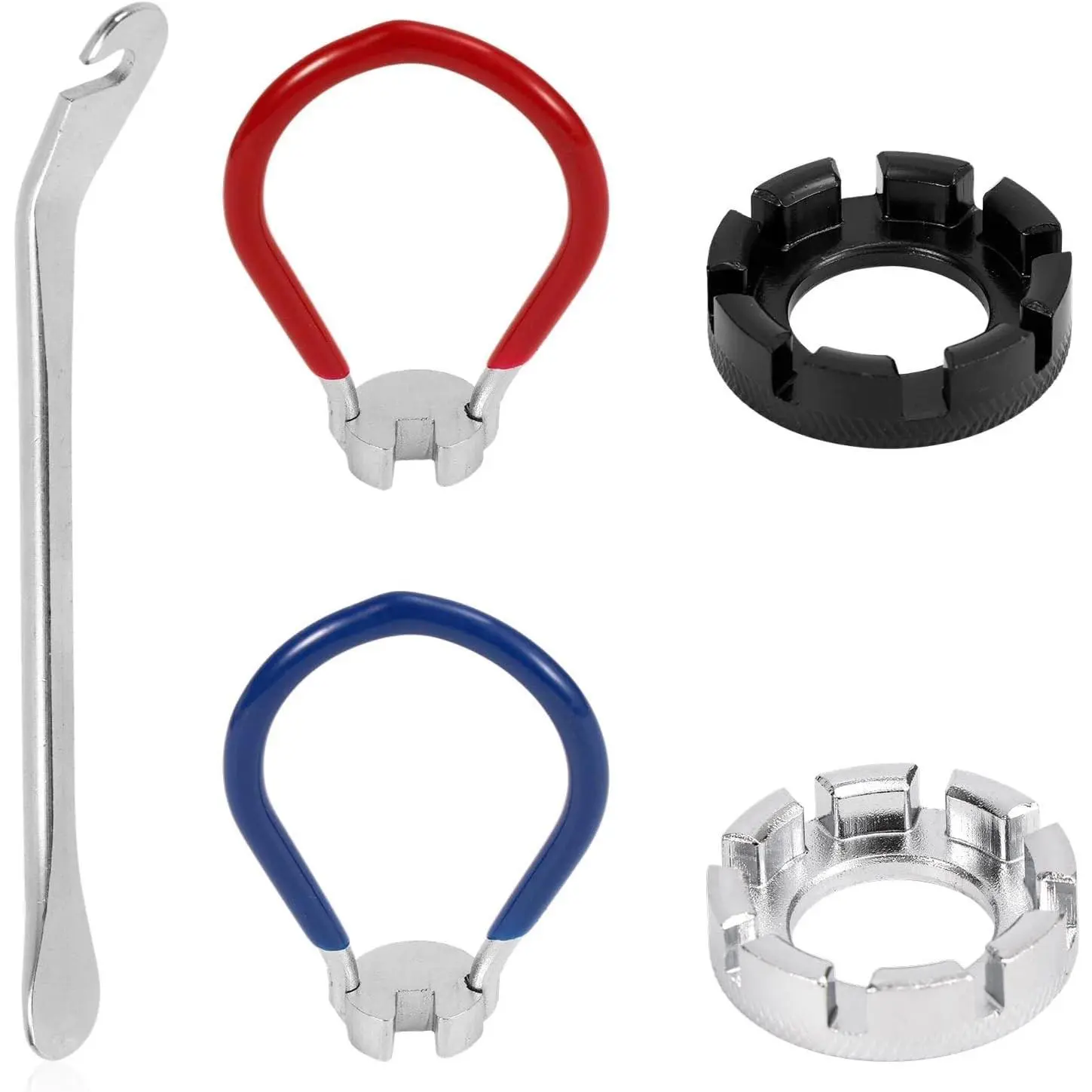 5pcs Universal Bicycle Spoke Wrench Set, Portable Spoke Tool with Tire Lever Bike Rim Correct Kit 10-15 Gauge for Cycling Wheel Tension Adjust Repair Tools