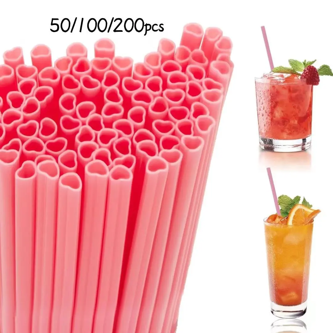 Heart-Shaped Cute Straws, Disposable Plastic Straws, Drinking Straws, Perfect for Valentine's Day, Weddings, Cocktail Parties, 50/100/200 Count, Drink Accessories