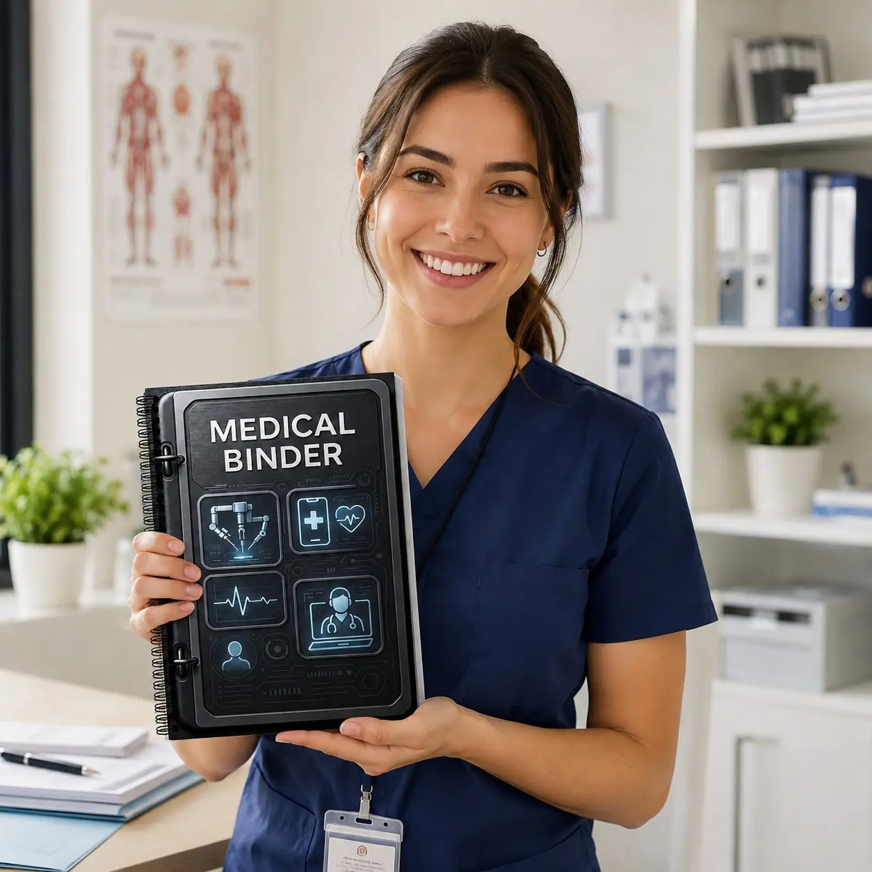69-Page Personal Medical Info Binder, Modern Medical Tech Spiral Notebook, Emergency Data Medication Symptom Tracker, Health Record Book
