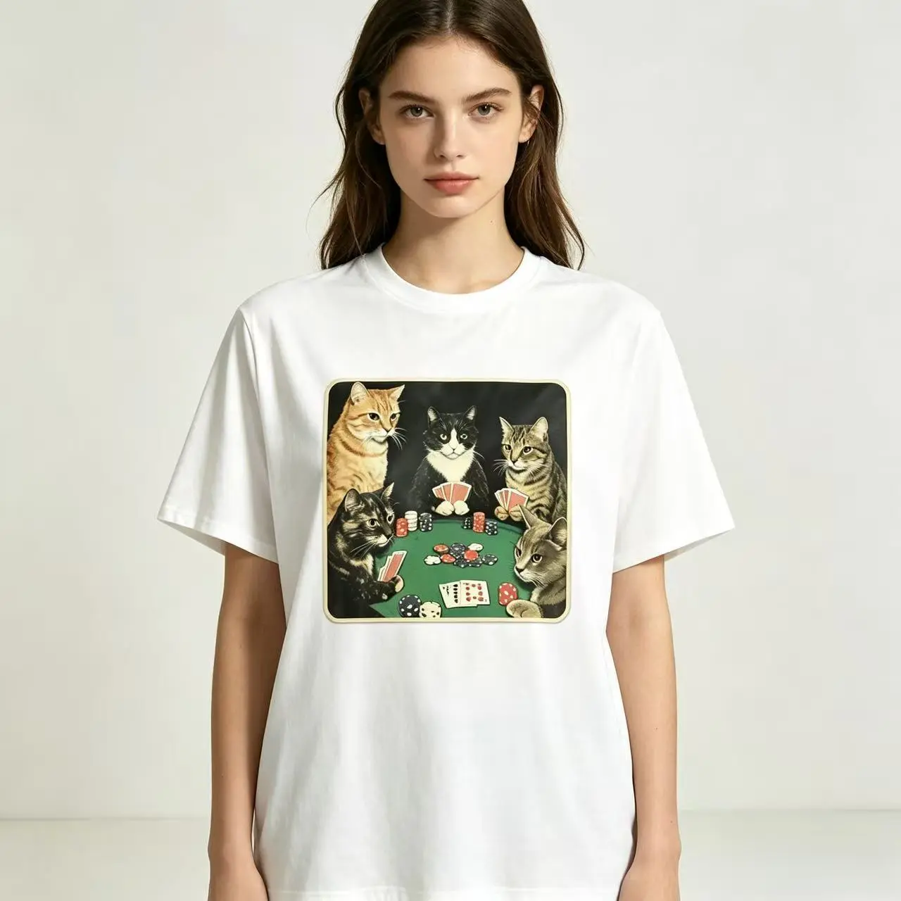 C&M Unisex Funny Animal Vintage Graphic Tee, Royal Flush Felines T-Shirt, Cat Shirt, Gifts For Friends, Unisex Meme Cringe Funny Shirt, Menswear Womenswear Streetwear