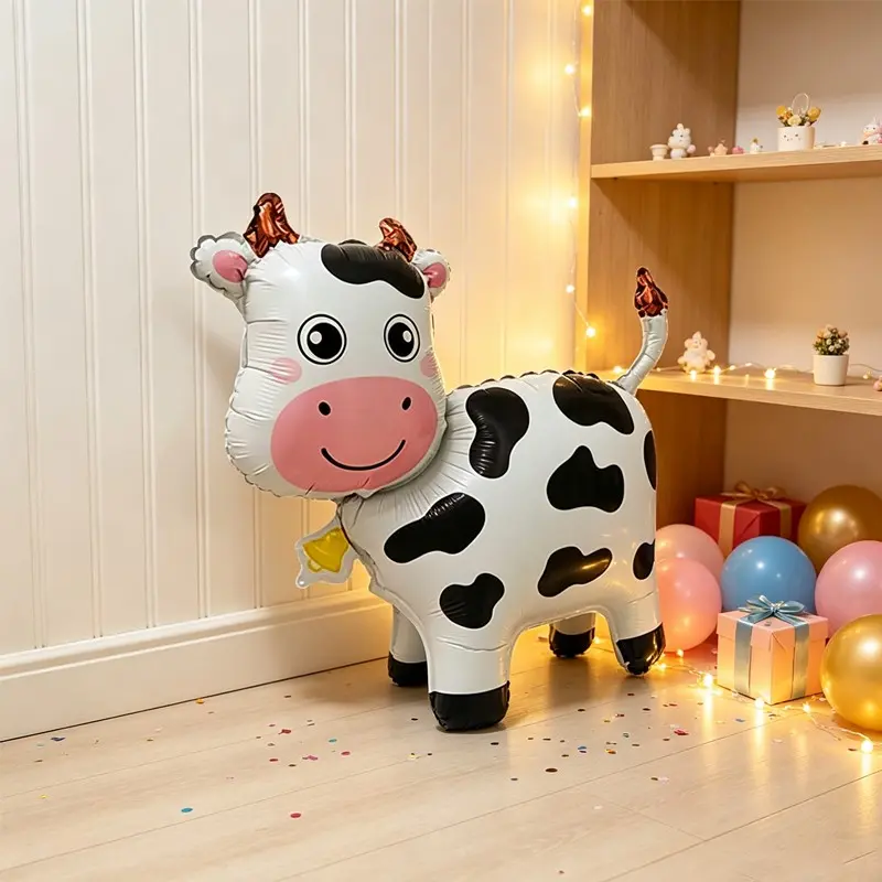 1/2pcs Cartoon Cow Shape Standing Balloons, Animal Balloons, Balloon Animals for Birthday Party Decorations, Balloon Party Supplies, Indoor Outdoor Party Props and Gifts