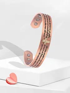 Cross Copper Magnet Bracelet, Unisex Vintage Bible Letter Chain, Energy Stone Health Fashion Jewelry, Christian Gift Idea