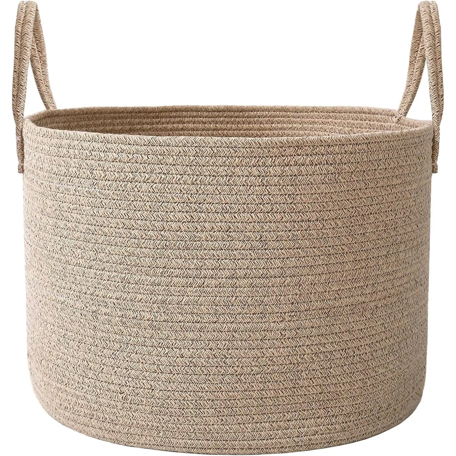 65L Extra Large Blanket Basket for Living Room - Woven Cotton Rope Laundry Hamper with Reinforced Handles - Storage Bin for Pillows, Comforters & Toys - Machine Washable,Oatmeal