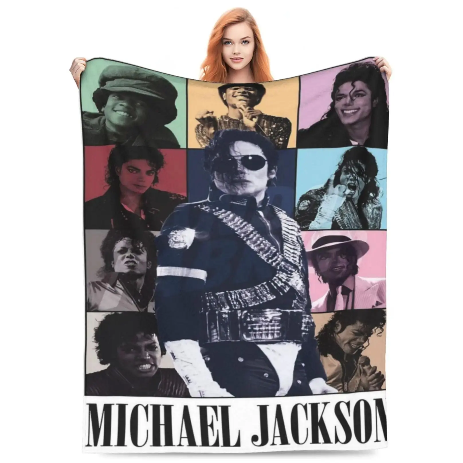 Michael Jackson The Eras Tour Retro Collage Flannel Throw Blanket Soft Cozy Lightweight All Season Blankets Bedding Bed Accessories Comforter Set Duvet Bed Sheets for Bedroom Living Room Sofa Birthday Christmas Holiday Gift for MJ Fans Michael Jackson Lov