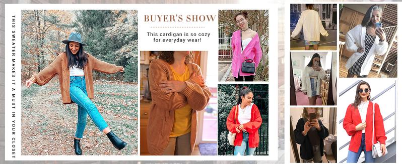 Saodimallsu Women's Open Front Chunky Knit Cardigan Loose Lantern Sleeve Oversized Sweater Coats