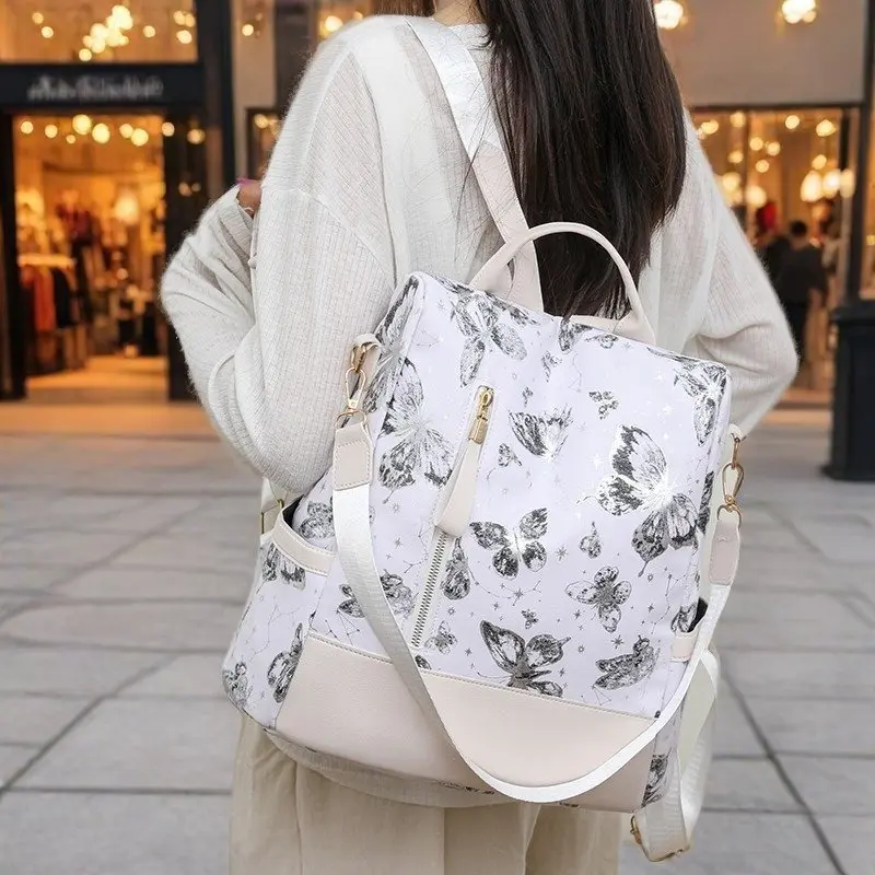 Women's Chic Butterfly Print , Anti-Theft PU Material Daypack for School & Travel, Lightweight with Adjustable Padded Straps, Casual,  For Women,  For School, Butterflies, Backpacks For School, Buckle