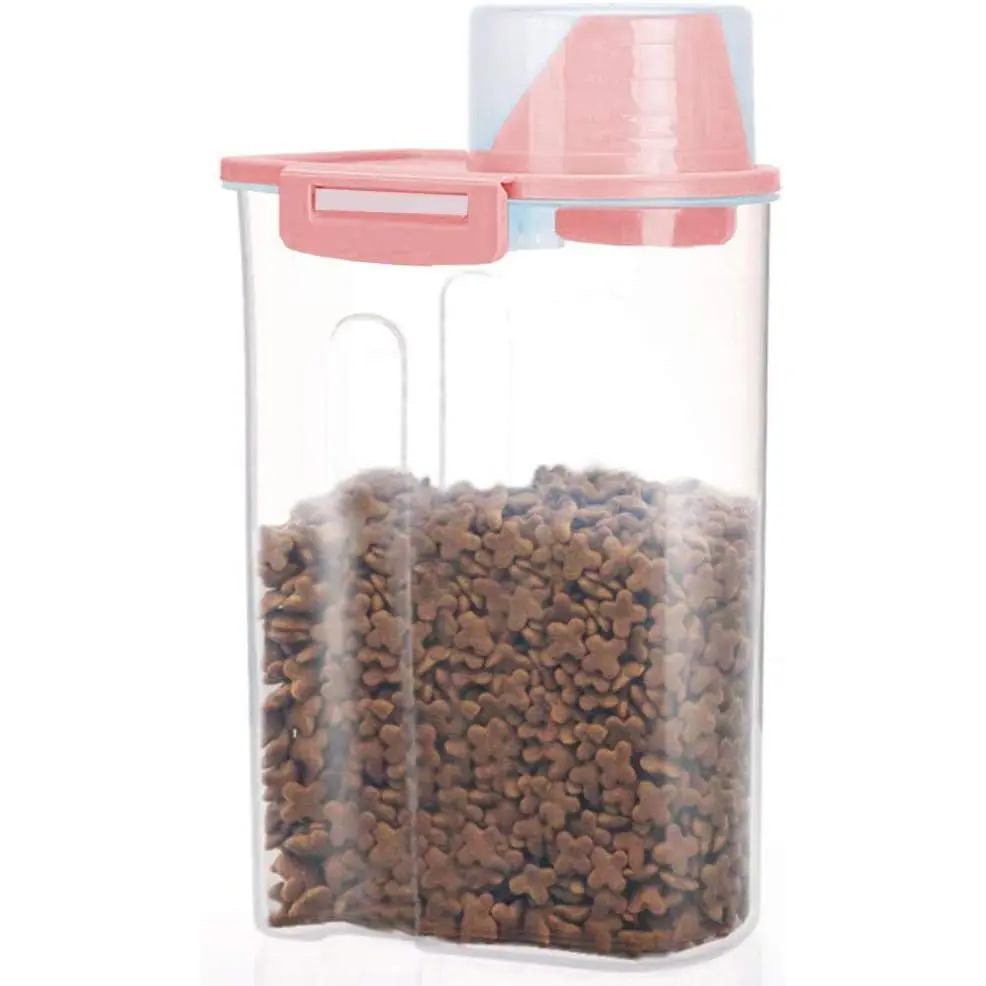 Pet Food Storage Container with Graduated Cup and Seal Buckles Food Dispenser for Dogs Cats (Pink)