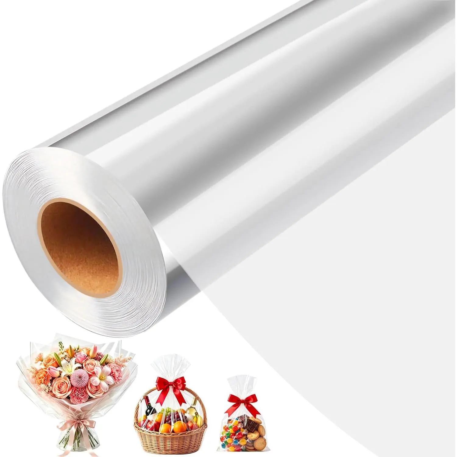 Clear Cellophane Wrap Roll, 31.5" x 125 ft, 3 Mil Thick | Cellophane Wrap for  Baskets, Clear Wrapping Paper for Flower Bouquets, , Holiday & Party Gifts (31.5" folds to 16")