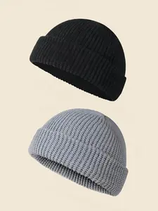 Men's Casual Solid Color Knit Beanie Hat, Fitted Hat, Soft Comfortable Street Style Beanie Cap, Knitted Cap for Fall & Winter, Fashion Accessories for Daily Wear