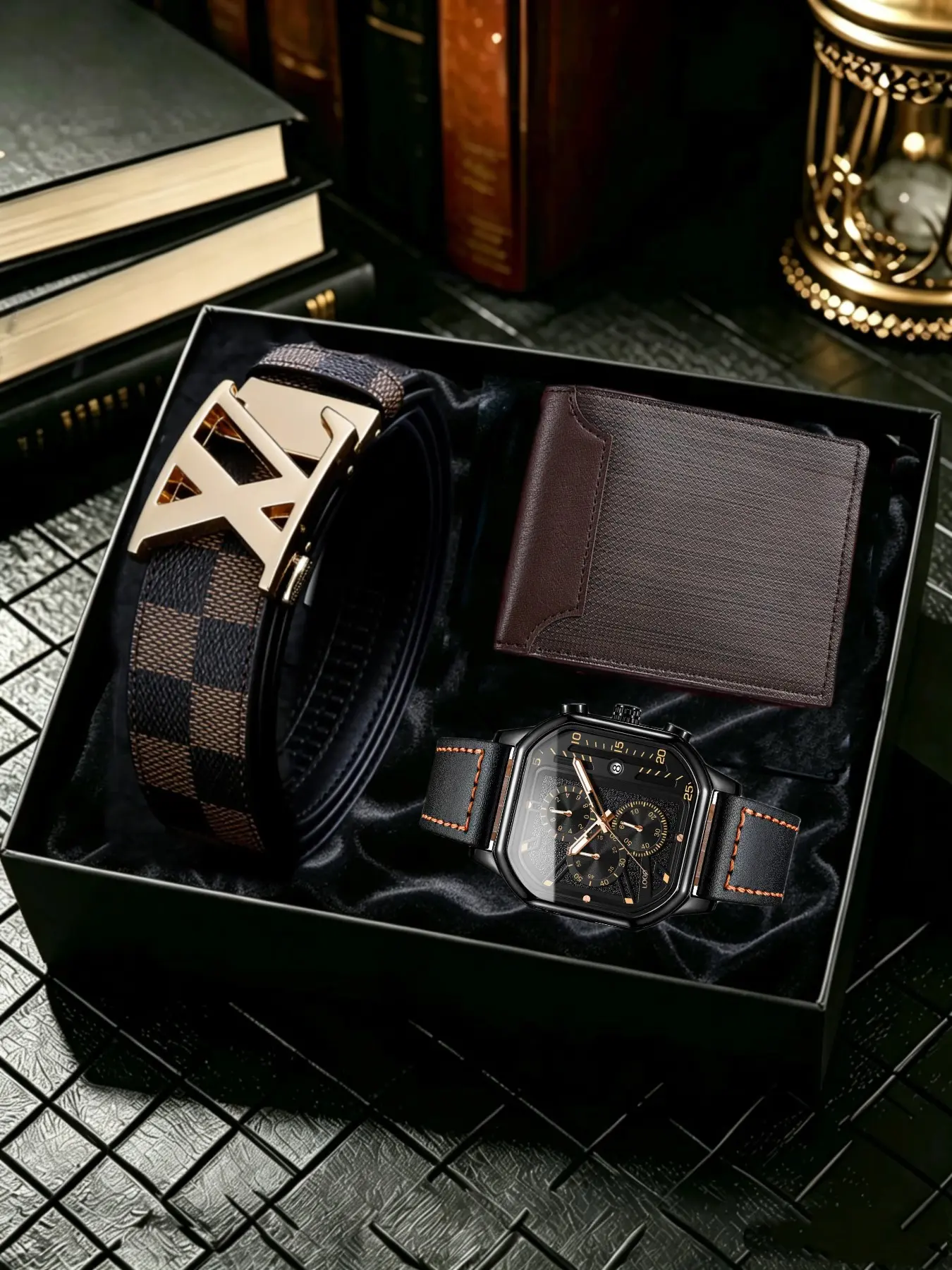 Men's Fashion Quartz Watch Set with Wallet and Belt, High-End Gift Box Included, Perfect for Business Casual Daily Wear