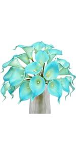 Artificial Calla Lily Teal Flowers for Wedding Bouquet Klein Blue Flower 12Pcs Home Decoration Faux Calla Lilies Flower, Teal Blue