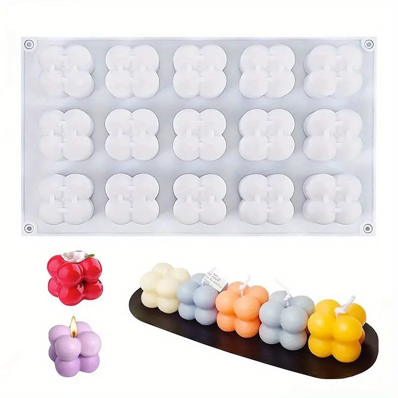 1/2pcs 15-cavities Mini 3D Cube Mold, Silicone Square Bubble Molds, Candle Plaster Mould, Candle Making Supplies