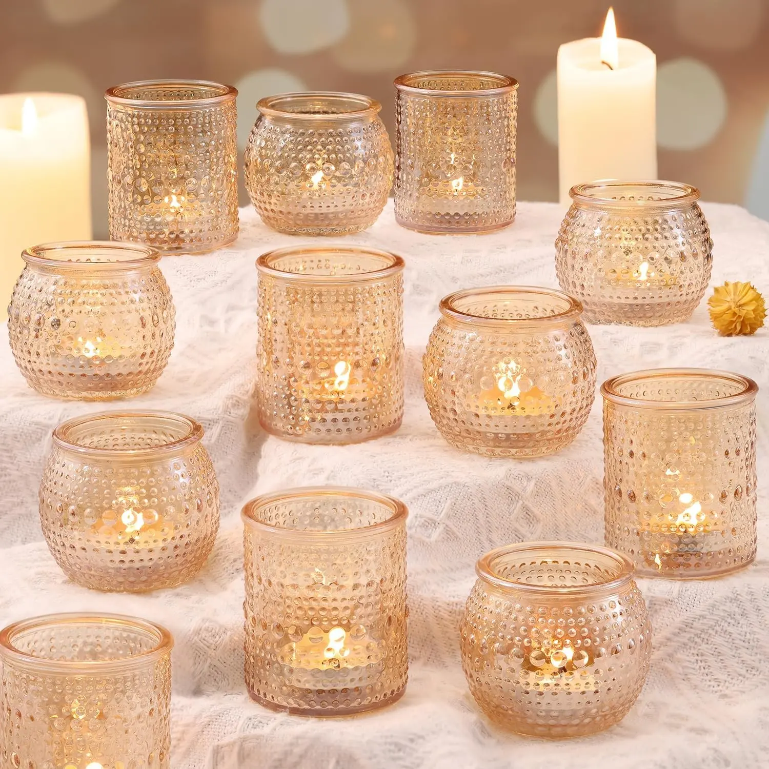 16 Pcs Gold Votive Candle Holders Gold Centerpieces for Tables, Assorted Tealight Candle Holders for Wedding Table Decor, Rehearsal Dinner, Engagement, Birthday Party Decorations