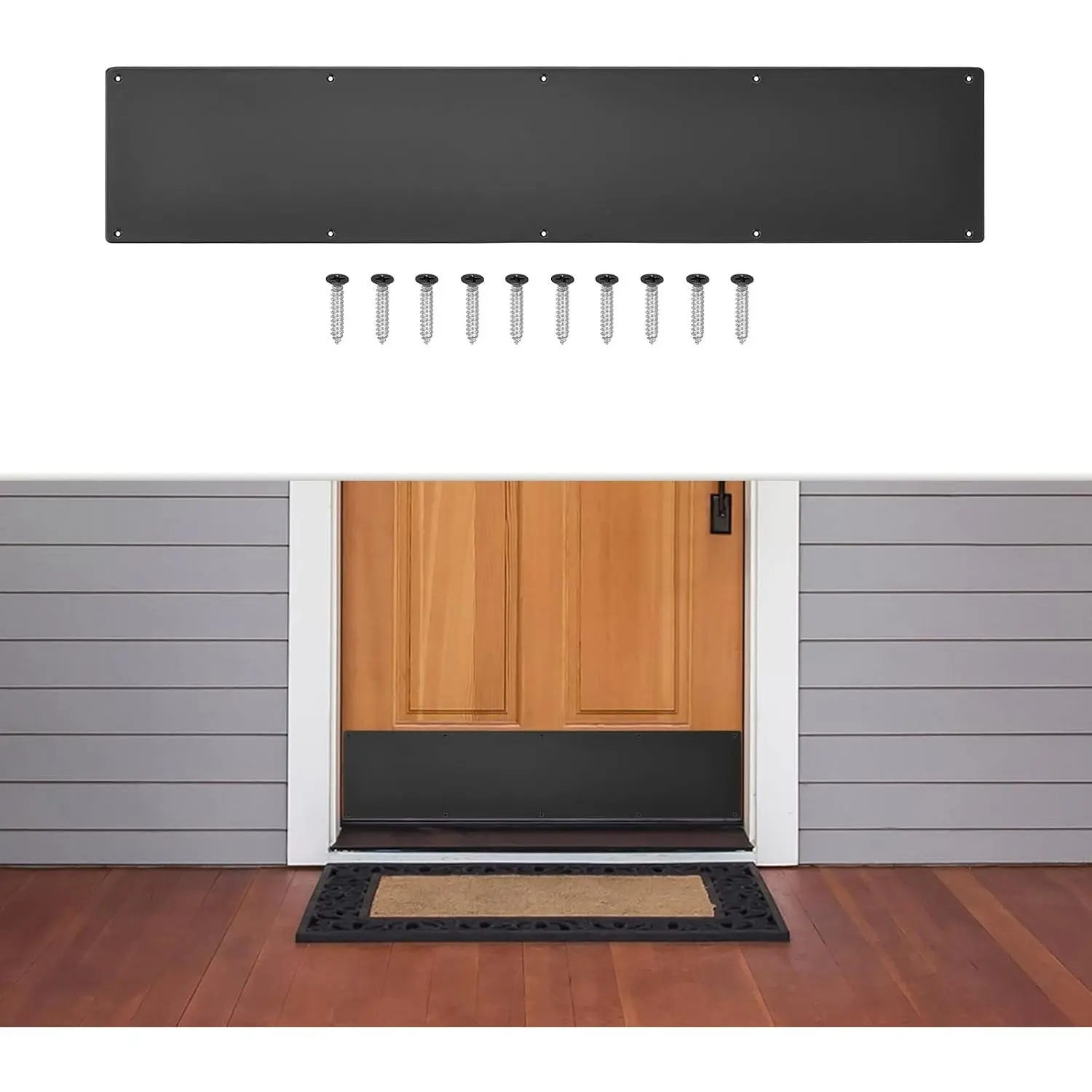 1 Pcs Door Kick Plates - 6 x 34 Inches Door Push Plate (Black) | Kick Plates for Exterior Interior Doors Protection Decor, 1.5mm (1/16 Inch) Thickness Rectangular Aluminum Door Push Plate