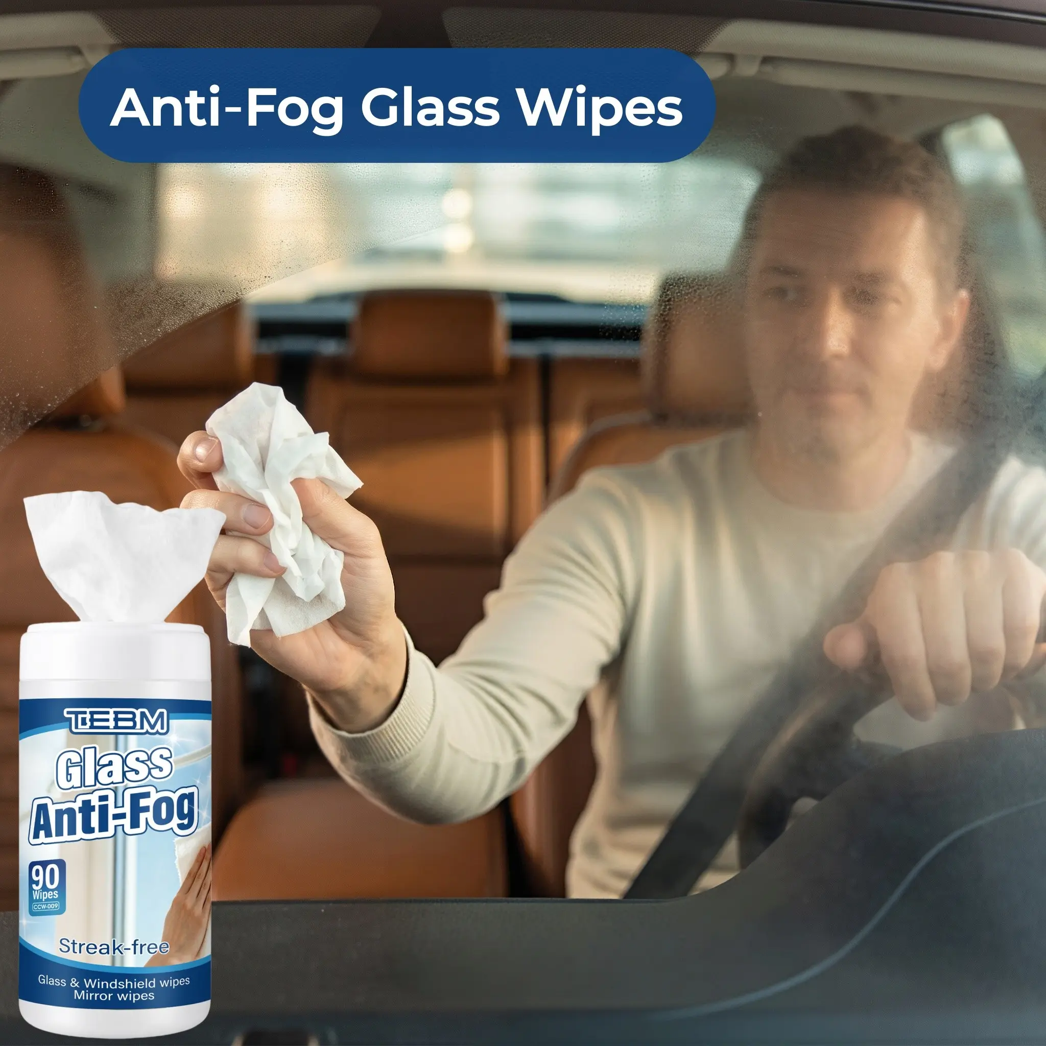 2-In-1 Cleaning Anti-Fog Windshield Wipes, Long-Lasting Anti-Fog Coating, No Streaks, No Residue, Portable Fog Remover for Car Windows