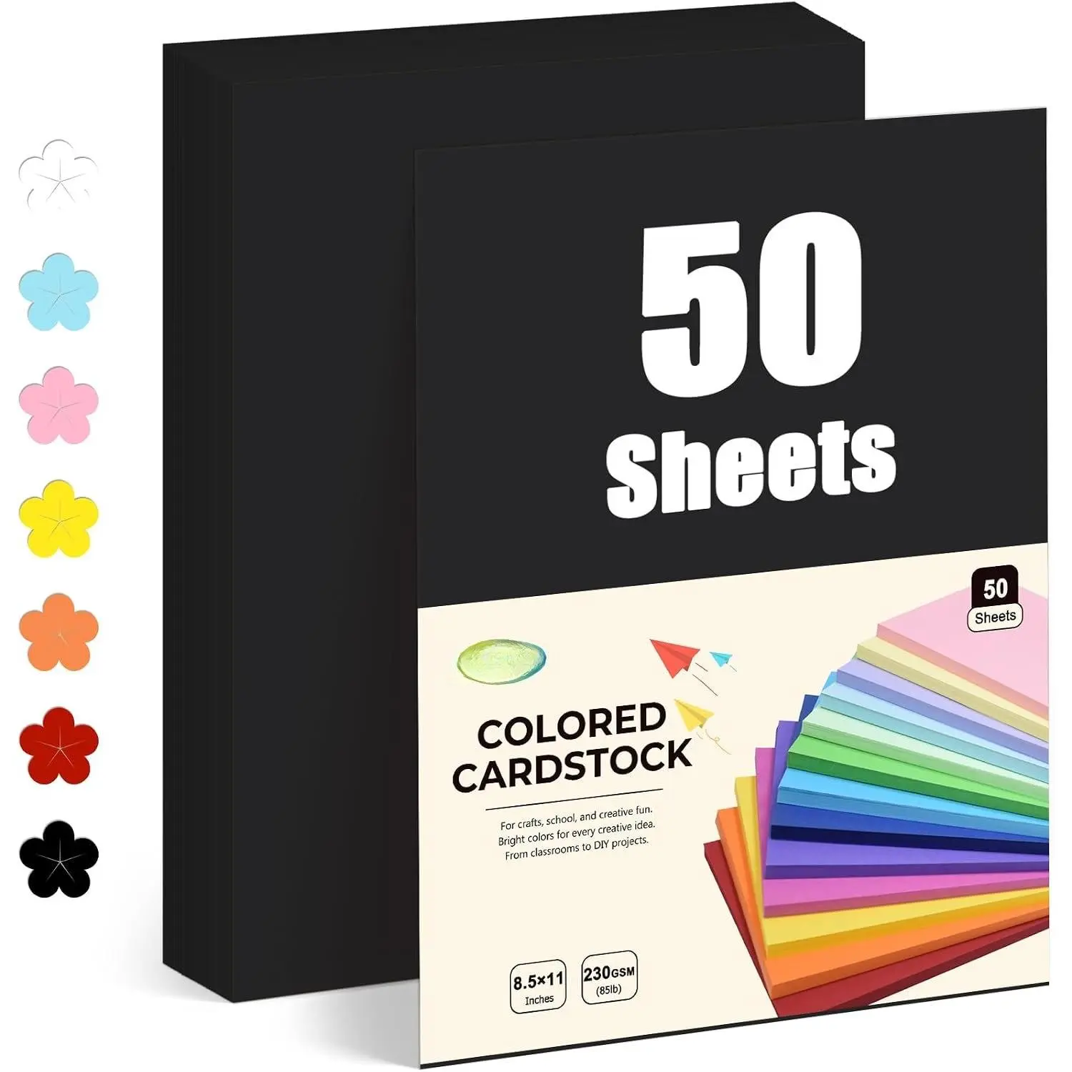 Black Cardstock (50 Sheets, 8.5x11 In, 85 lb/230 gsm) - Office Stationery for Cardstock Printing, Craft Projects, DIY Stationery, Inkjet/Copiers, Prints Well