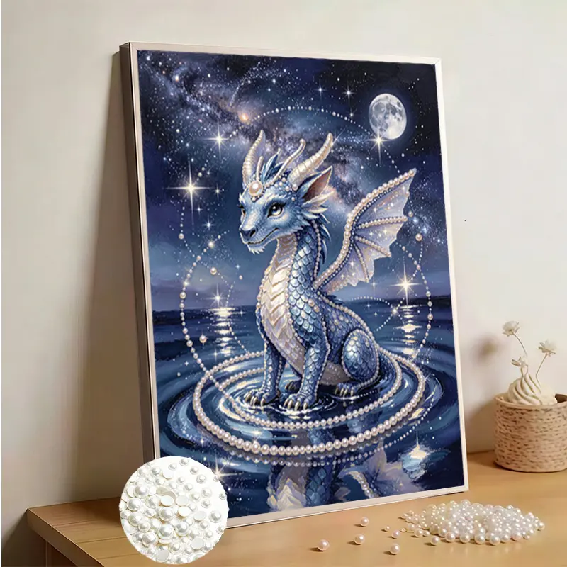 Affordable Luxury Handmade Pearl Mosaic Art Kit | Sparkling Pearl Dream Elephant Moon | DIY Art Kit | Frameless Modern Home Decor Gift | Back-to-School Season, Anniversaries, Halloween, Christmas