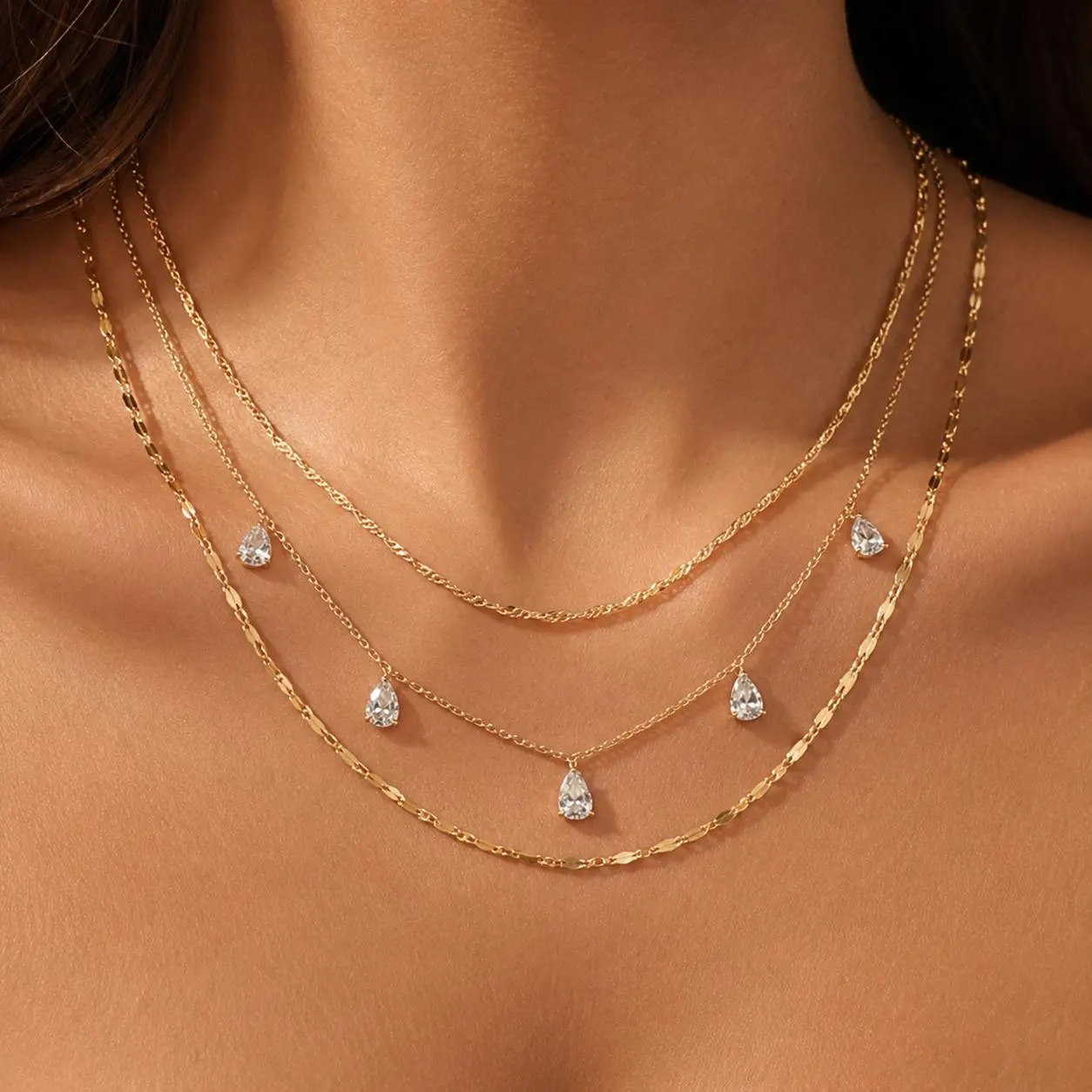Dainty Layered Necklaces Set for Women, 14K Gold Plated Stackable CZ Choker Necklace, Trendy Simple Non Tarnish Waterproof Fashion Jewelry for Daily Wear Gifting