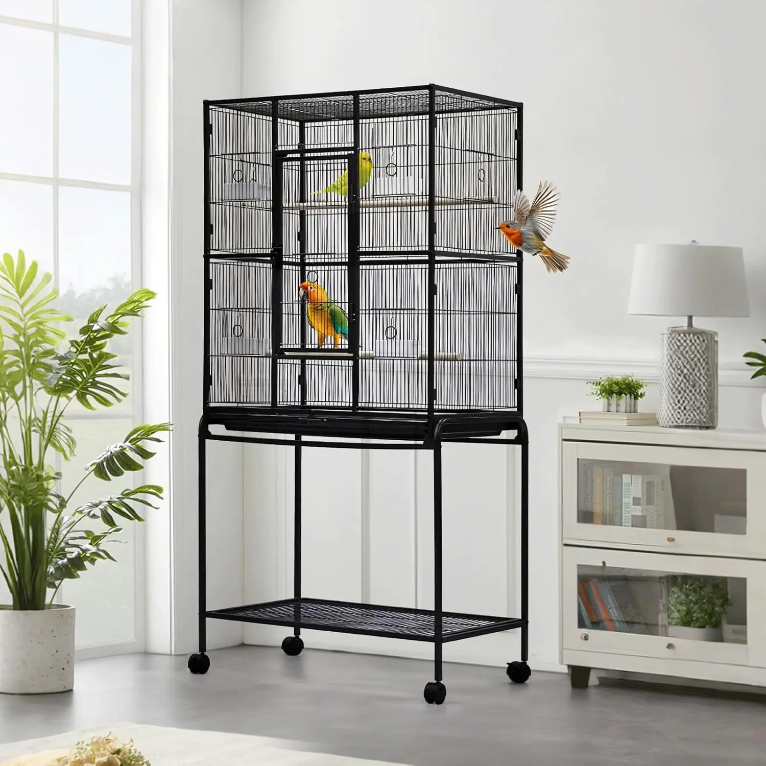 Gaomon Large Bird Cage,62.6" H Big Bird Cage with Stand for Parakeets Parrots Conures Lovebird Cockatiel Black