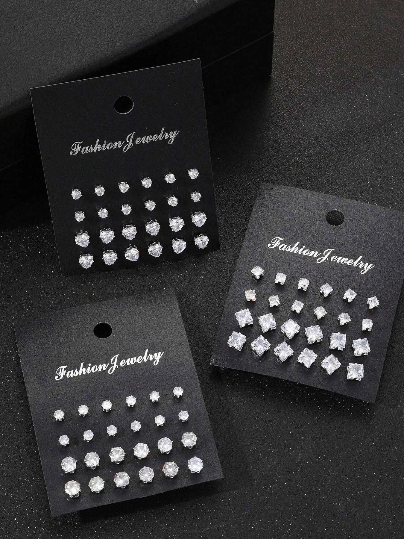 Fashion Minimalist Artificial Zircon Heart/Round/Square Shape Stud Earring Set, Gender Neutral Jewelry Gift for Graduates, Men and Women Ear Accessories, Stud Earrings