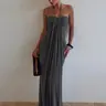 Women's Solid Color Ruched Bodycon Halter Neck Dress, Sexy Sleeveless Strapless Backless Plicated Slim Fit Tube Dress, Party Club Date Evening Gown Formal Dress, Elegant Casual Daily Maxi Long Dresses For Ladies All Seasons Summer Fashion Clothes Wear