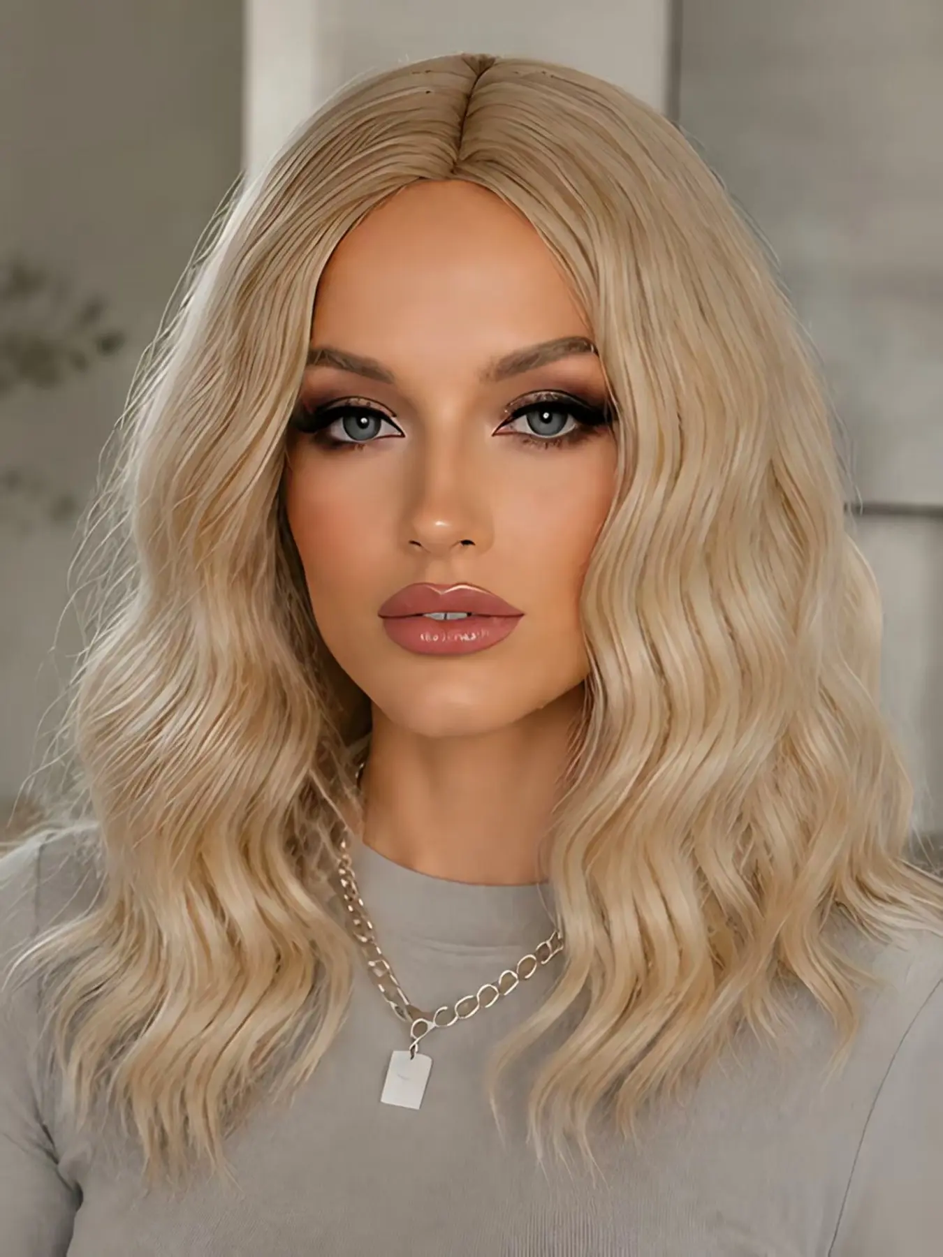 Short wavy wig, Synthetic Hair, made of heat-resistant synthetic fiber, heat-stylable, versatile for stage performances, parties, and daily wear.