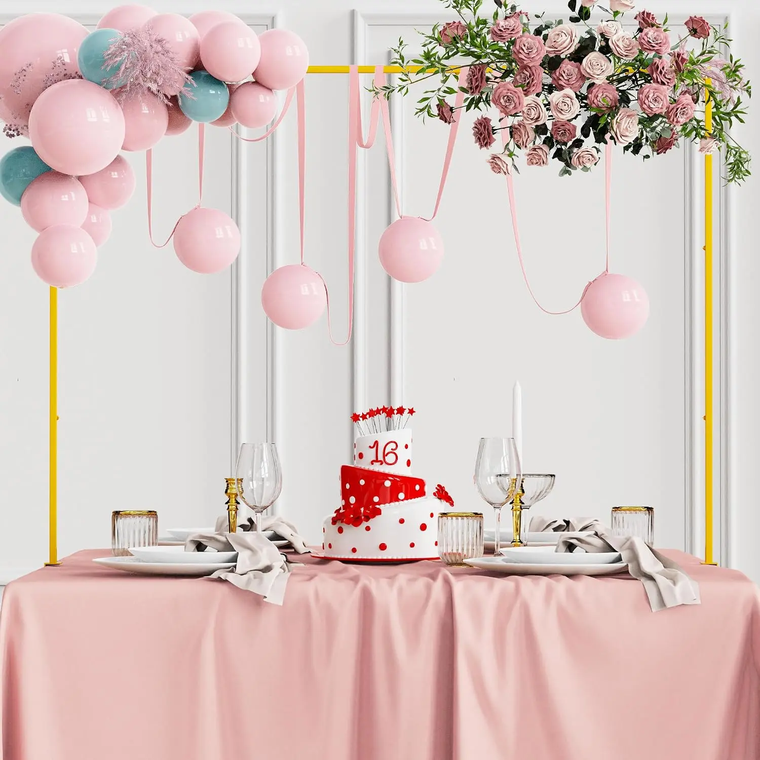 Over The Table Rod Stand with Clamps  Adjustable Table Arch | 13"-42'' Tall 29"-98" Length Metal Table Balloon Arch  for Wedding Birthday Party Christmas Anniversary Decoration