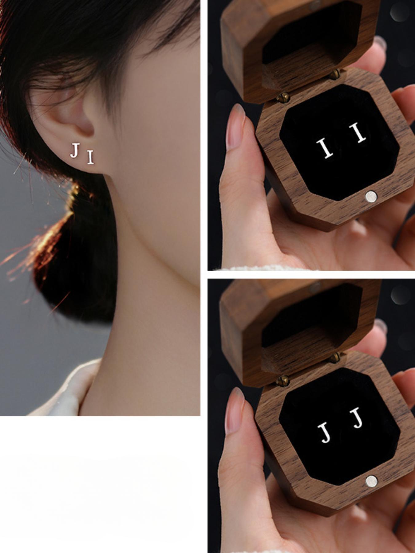 S925 Sterling Silver 26 Letter Design Earrings, Studs Earrings, Fashionable Jewelry for Women & Girls, Trendy All-match & Exquisite Jewelry for Birthday Gift