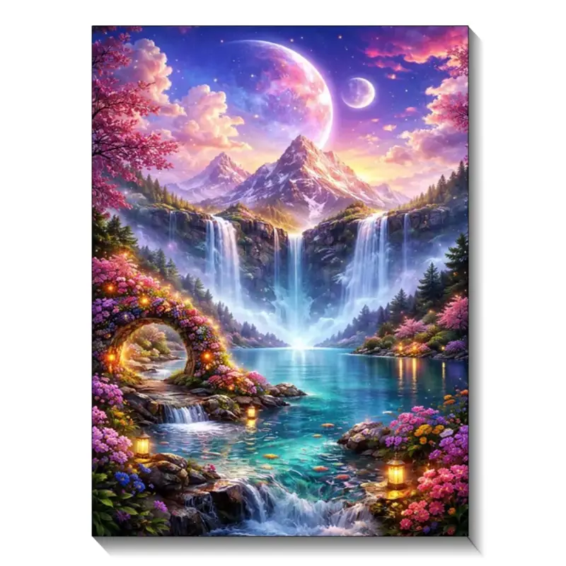 Dreamy Galaxy Waterfall Diamond Painting Kit, Rhinestone Beads DIY Craft, Relaxation Landscape Art Home Decor