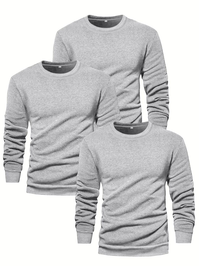 Men's Solid Long Sleeve Crew Neck T-shirt, Casual Regular Fit Basic Round Neck Tee for Fall & Winter, Men's Clothes for Daily Wear