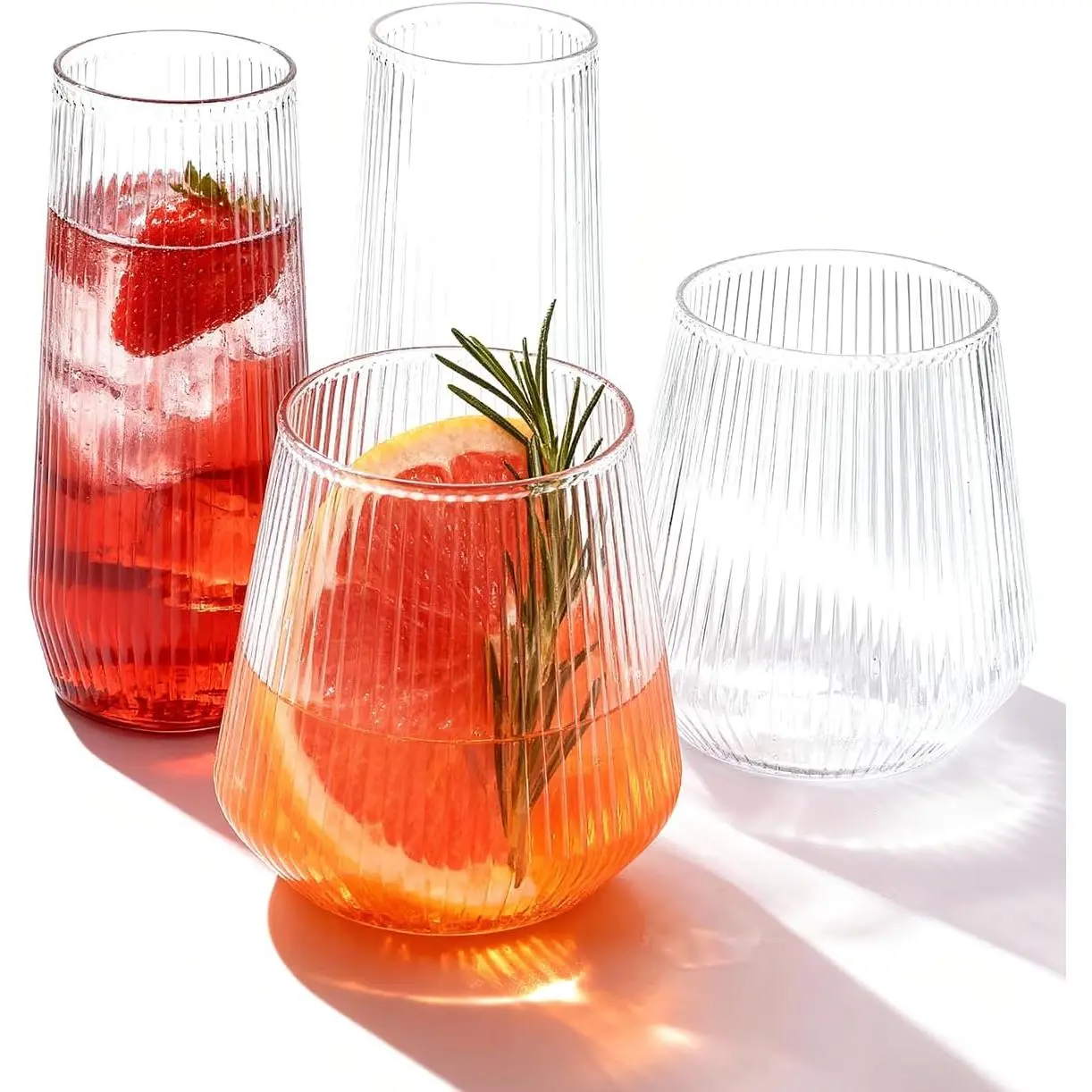 48 Pack Disposable Ribbed Origami  Plastic Glasses Set - 24 9 OZ Stemless Champagne Flutes & 24 12OZ Cups,  Shatterproof Clear Drinkware for Weddings, Parties & Events (Clear)