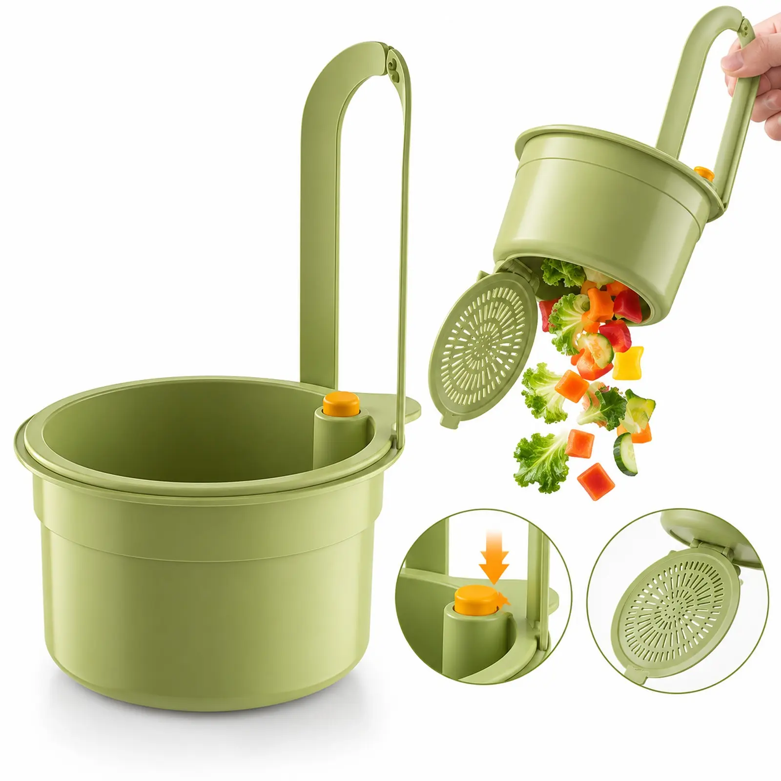 3-in-1 Adjustable Sink Hanging Basket, Pop-Up Bottom Filter Strainer, Anti-Clog Kitchen Drain Basket for Food Waste & Fruit