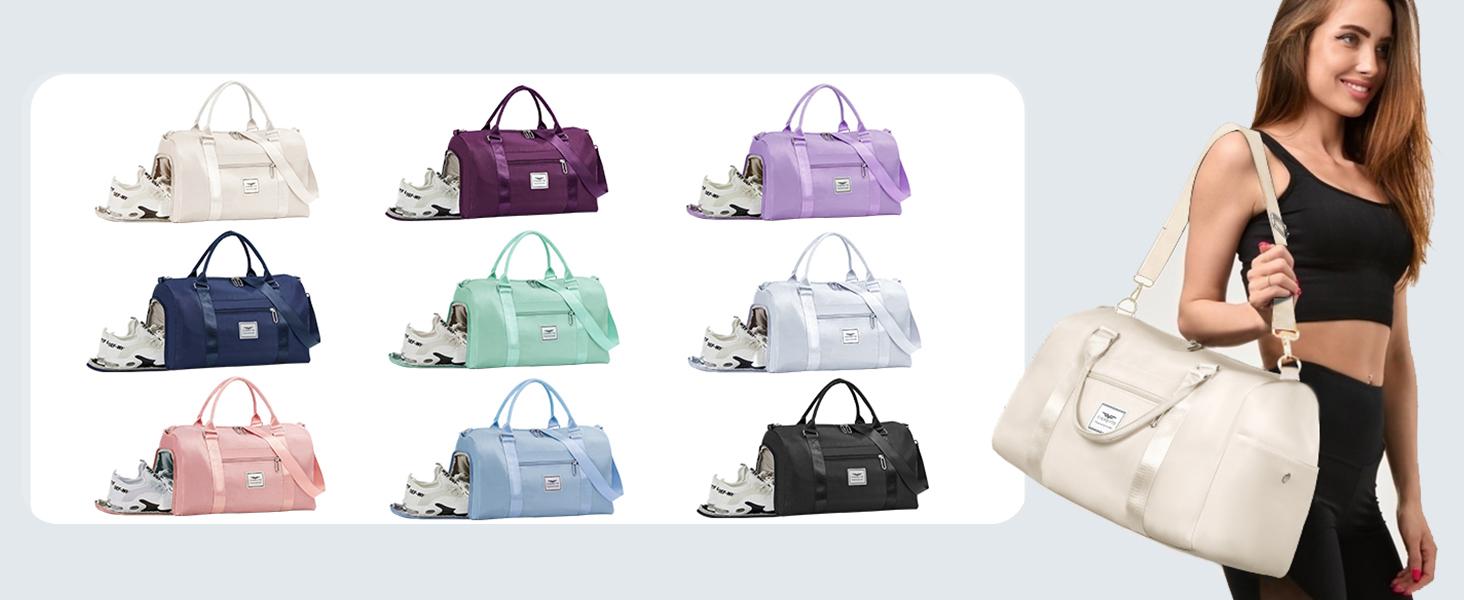 Womens Gym Tote Duffle Bag with Wet Pocket & Shoe Compartment, Sports Duffel Overnight Weekender Hospital Workout Carry on Bag for Girls, Ideal for Travel, Swimming, Dance, Ballet Beige