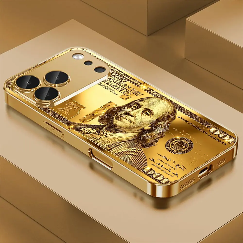 Gold 100 Dollar Bill 2D Printed Pattern Phone Case,suitable for iPhone 17 Pro Max 16 15 14 13 12 11 Samsung Galaxy S25 Ultra S24 S23 S22 S21 S20 A series all inclusive phone case - ZQ214