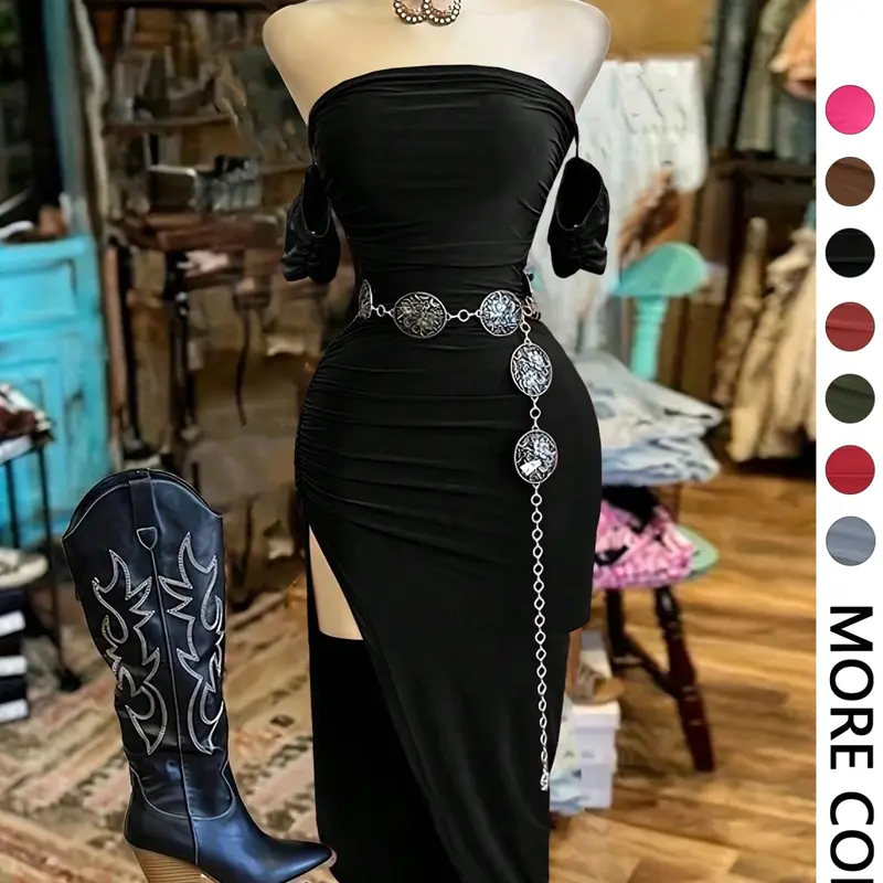 1 Piece Spring & Summer Women Sexy Off-Shoulder Sleeveless Ruched Bodycon Maxi Dress - High Slit Design Alluring Style for Evening Events, Evening Dresses and Clubwear (Belt not included)