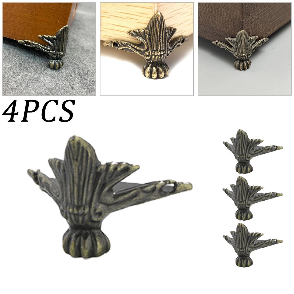 4PCS Antique Corner Protector Brass Jewelry Chest Box Wooden Case Decorative Feet Leg Metal Corner Protector Hardware Bracket