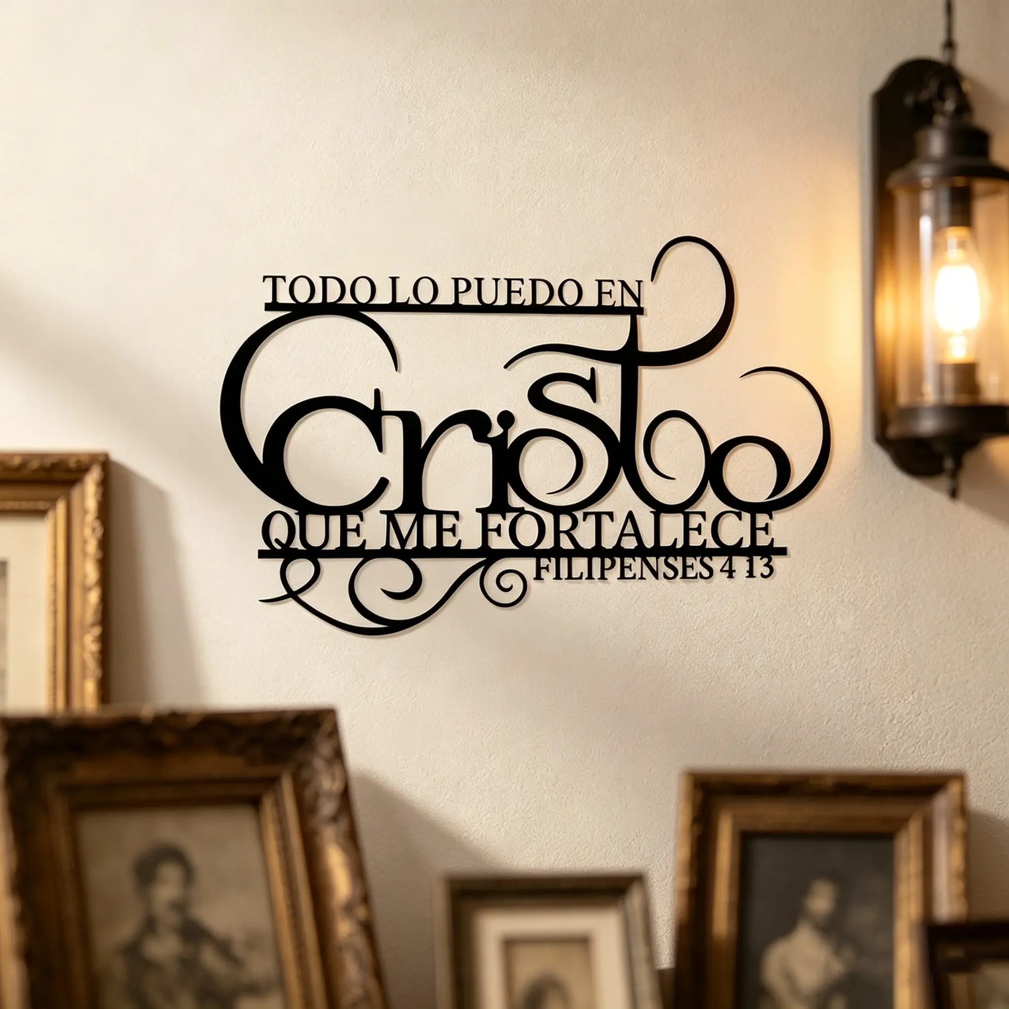 1 Piece Spanish Bible Verse Metal Wall Art - "I Can Do All Things in Christ" Inspirational Christian Decor, Religious Decorations, Modern Geometric Design, Perfect for Farmhouse Kitchen, Living Room, or Religious Gift, Metal Wall Art