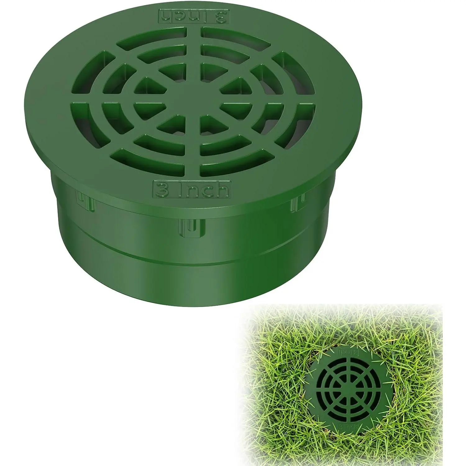 3 Inch Round Drainage Grate Cover, Outdoor Drain Cover for 3" SDR 35 Sewer & Drain Pipe/Fittings, Single-Wall Corrugated Pipe, Low Profile Lawn Drain Cover, Easy Installation (1PC-3 Inch)