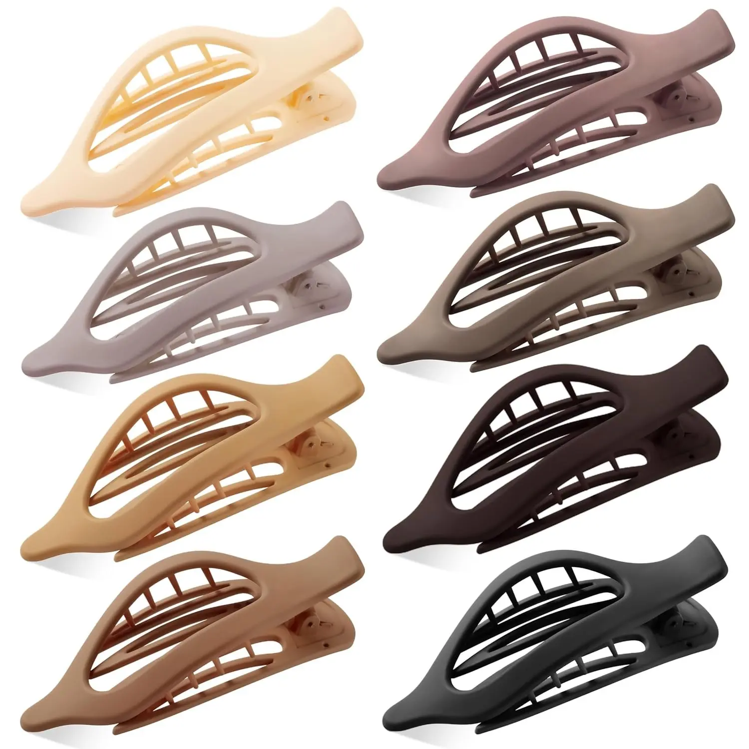 Flat Hair Clips for Women, 8 Pack French Concord Claw Clips for Medium Curly Hair, Strong Hold No Slip Grip Hair Claw Clips, Neutral Colors