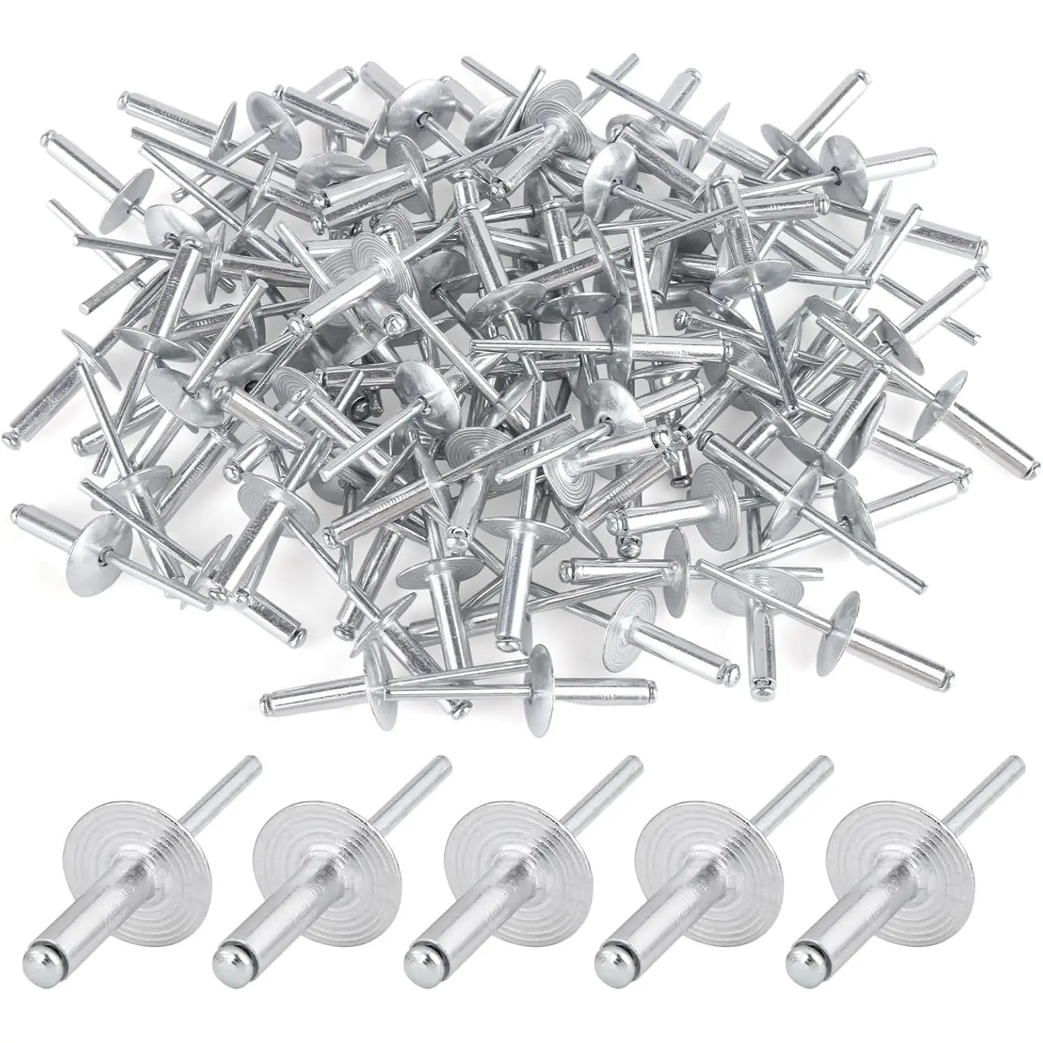 100pcs Aluminum Blind Rivets Large Head Flange Pop Rivets 4.8 x 20mm (16mm Head) Silver Rivets for Motor Vehicles Furniture Mechanical Equipment