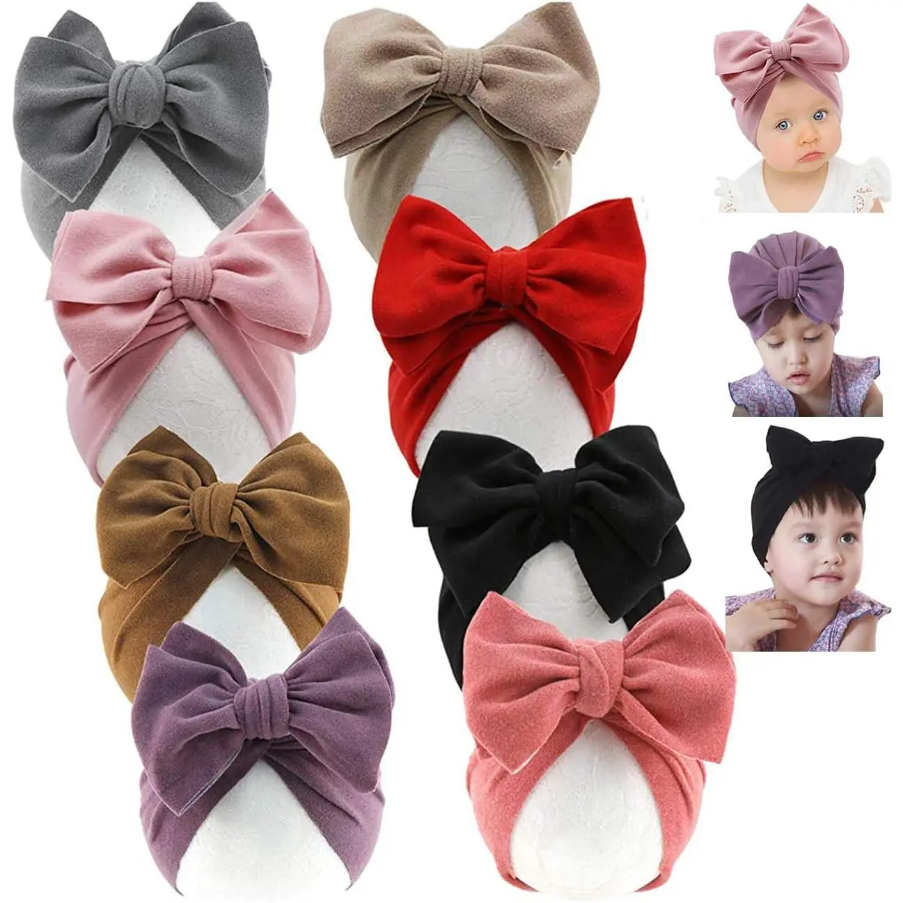 Baby Turban Newborn Girl Hospital Hat Cotton Toddler Big Hair Bow Infant Toddler Kid Headwrap