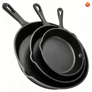 3-Piece Cast Iron Skillet Set - Heavy-Duty, Oven & Grill Safe, Even Heat Distribution for Rustic Cooking & Versatile Use